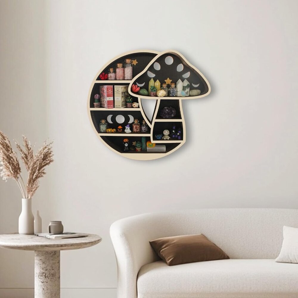 Cute Mushroom Decor, Wooden Mushroom Floating Shelves for Wall, Moon Shelf Wall - Picture 5 of 9